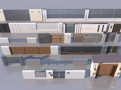 Building Exterior Wall Design with Modern Stone Metal Railings Windows and Doors 3d model