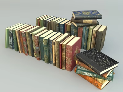 Vintage Books Collection With Colorful Covers Stacked And Arranged In Various Styles 3d model