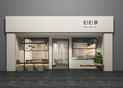 Modern Door Head Milk Tea Shop Door Head Facade Beverage Shop Cashier Console Back Kitchen Equipment Leisure Table and Chair Card Seat 3d model