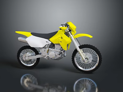 Yellow Off Road Motorcycle With White Accents Black Seat And Grey Background Reflection 3d model