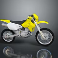 Yellow Off Road Motorcycle With White Accents Black Seat And Grey Background Reflection