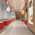 Modern Restaurant Interior With Wooden Elements Counter Seating Pendant Lights Red Decor And Green Plants