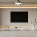 Modern TV Background Wall Design With Decorative Frame LED Strip Lighting And Console Table 3d model