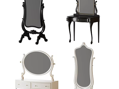 Decorative Mirrors in Black and White Designs with Carved Stands and Dresser Bases 3d model
