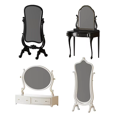 Decorative Mirrors in Black and White Designs with Carved Stands and Dresser Bases 3d model