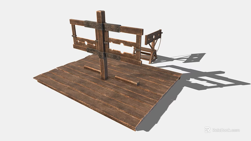 Medieval Wooden Structure With Cross Frame Platform And Metal Fittings 3d model 