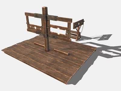 Medieval Wooden Structure With Cross Frame Platform And Metal Fittings 3d model
