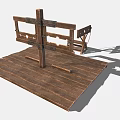 Medieval Wooden Structure With Cross Frame Platform And Metal Fittings