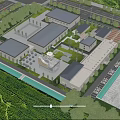 Aerial View Planning of Modern Building Complex With Greenery Parking and Roads