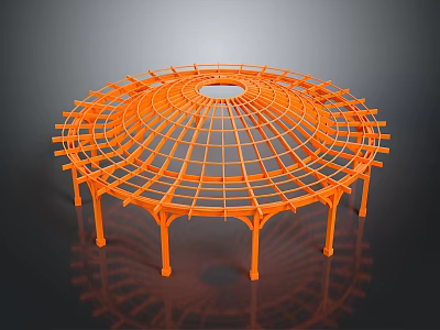 Open Orange Circular Grid Framework Pavilion With Supporting Columns Design 3d model