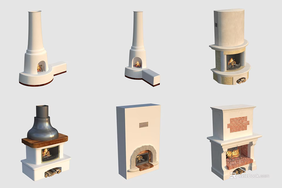 Various Fireplace Designs Showcasing Different Styles and Materials for Interior 3d model 