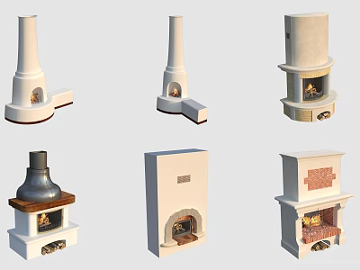 Various Fireplace Designs Showcasing Different Styles and Materials for Interior 3d model