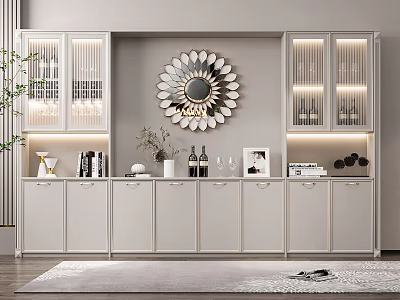 Modern Wine Cabinet Design With Glass Doors Decorative Mirror And Wine Storage Shelves 3d model