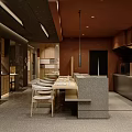 Modern Restaurant Interior With Wooden Tables Minimalist Chairs And Warm Ambient Lighting