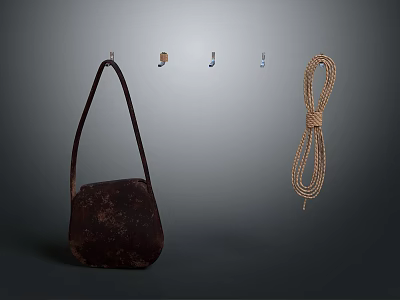 Brown Fabric Bag With Wall Hooks And Braided Rope As Practical Household Items 3d model