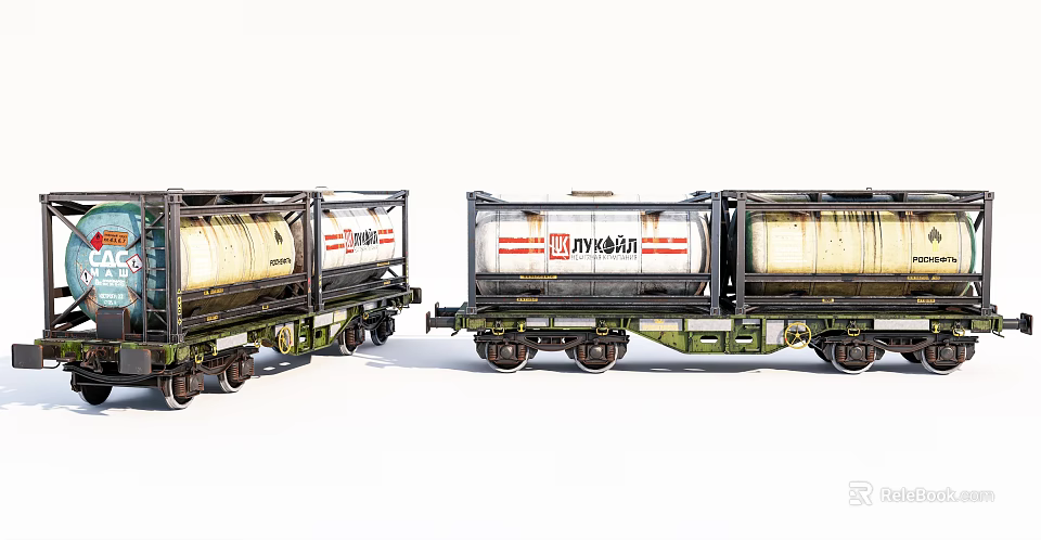 Vintage Model Railway Tank Cars With Green Chassis And White Tanks 3d model 