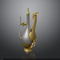 Gold And White Swan Shaped Ewer Sculpture With Intricate Carving Details