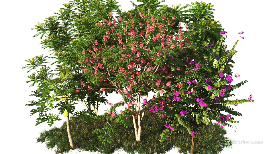 Lush Arbor With Pink Purple Flowers Green Leaves And Grass 3d model 