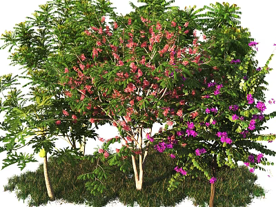 Lush Arbor With Pink Purple Flowers Green Leaves And Grass 3d model
