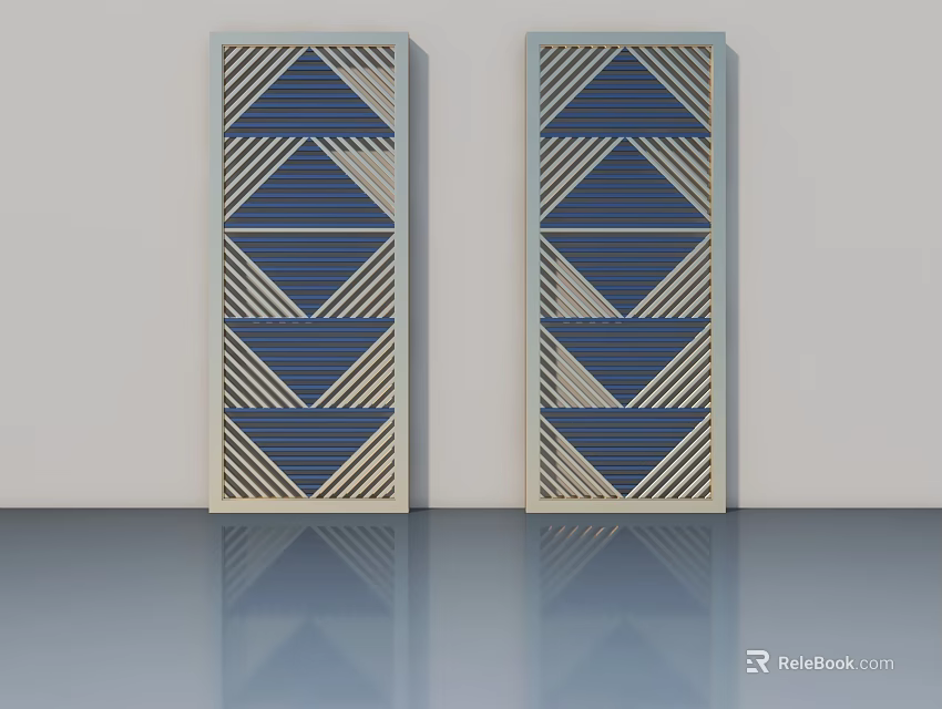 Modern Hinged Doors with Blue and White Geometric Patterns for Home Interior Design 3d model 