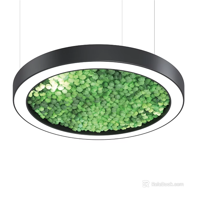 Modern Circular Chandelier With Black Frame Green Decorative Elements And White Light Ring 3d model