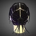 Man With Low Poly Style Head Black Braids White Lines And Purple Lighting 3d model