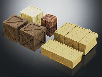 Wooden Storage Boxes With Various Designs And Natural Tones In Stacked Arrangement 3d model