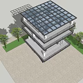 Modern Tower With Multiple Platforms Spiral Staircase Surrounding Trees And Paved Ground