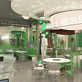Modern Green Hotpot Restaurant Interior Design With Green Walls Dining Tables And Seats