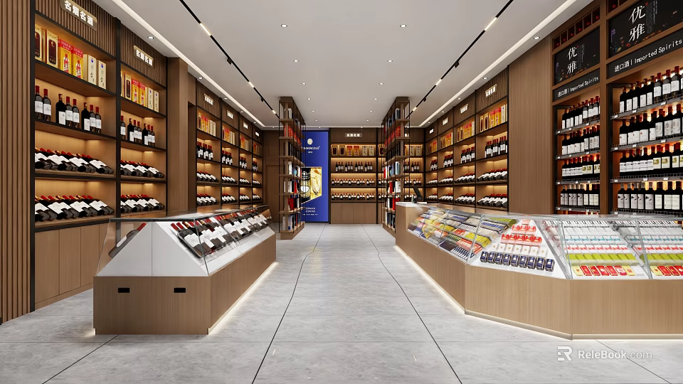 Modern Tobacco And Liquor Store Interior With Shelves Stocked With Alcohol Tobacco And Display Counters 3d model 