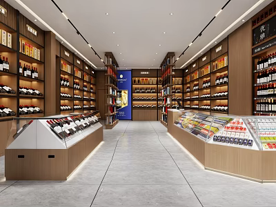 Modern Tobacco And Liquor Store Interior With Shelves Stocked With Alcohol Tobacco And Display Counters 3d model
