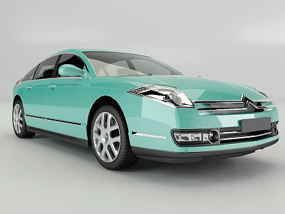 Light Blue Modern Sedan Car With Sleek Body Silver Wheels And Front Grille 3d model