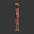 Fashionable Female Character Wearing Pink Polka Dot Outfit With Floral Hat And Sandals
