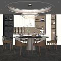 Modern Dining Room Interior With Round Chandelier Dining Table And Wine Cabinet