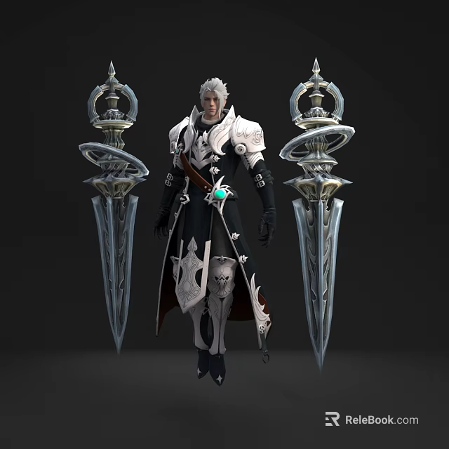 White Haired Warrior Character With Magical Mythical Creature In Dark Scene 3d model 