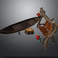 Rustic Wooden Scene Design With Boat Tree Stump Seat Table And Red Decorations