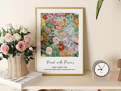 Stylish Decorative Ornament Set with Floral Framed Print Flower Vase Books and Small Clock 3d model