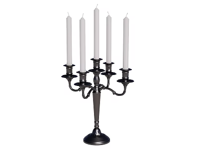 Elegant Candelabra Lamp With Multiple White Candles And Black Metal Base 3d model