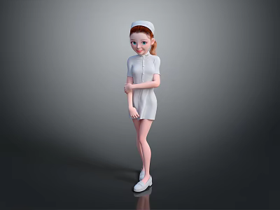 Professional Cartoon Nurse Character In White Uniform With Nurse Cap Standing Pose 3d model