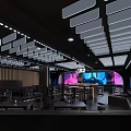 Modern Bar Interior With Stylish Lighting Counter Seating And Digital Screens 3d model