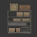 Industrial Metal Shelf With Multiple Layers Wooden Crates And Storage Drawers