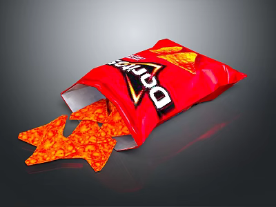 Doritos Red Bag Star Shaped Crunchy Chips Spilling Out On Surface 3d model