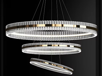 Three Circular Crystal Chandeliers With Metal Frame Hanging In Modern Luxury Space 3d model