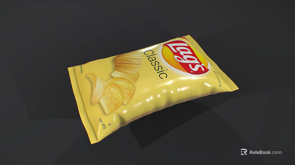 Lays Classic Potato Chips Snack With Yellow Packaging And Crispy Chips Design 3d model 