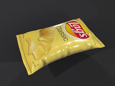 Lays Classic Potato Chips Snack With Yellow Packaging And Crispy Chips Design 3d model