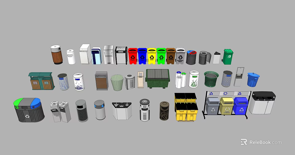 Diverse Colored Public Trash Bins For Recycling And General Waste In Facilities 3d model 