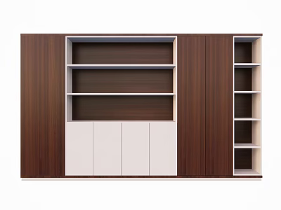 Modern Wooden Bookcase With Open Shelves And Closed White Cabinets For Storage 3d model