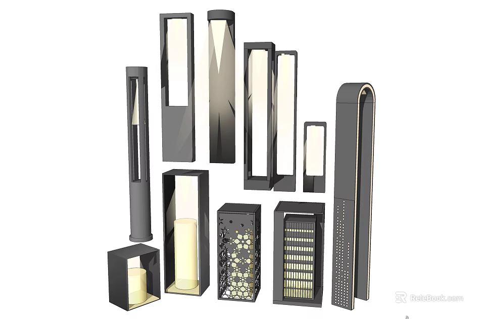 Modern Outdoor Lights With Various Stylish Designs And Contemporary Finishes 3d model 