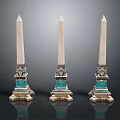 Three Decorative Obelisks With Blue Bases And Reflections On Black Background 3d model