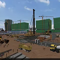 Residential Building Under Construction With Cranes Scaffolding And Materials At Construction Site